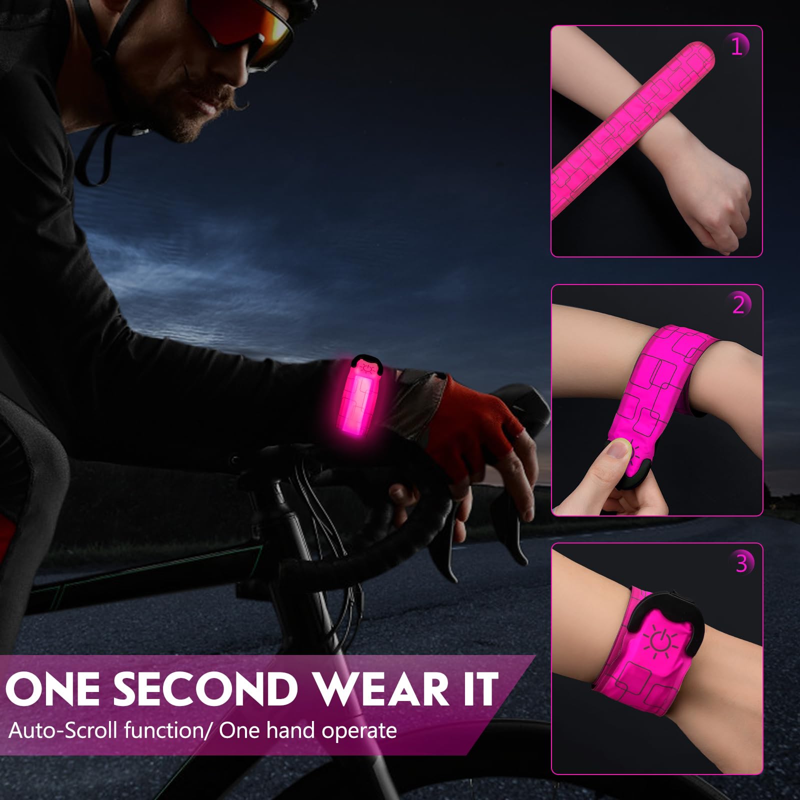 Simket Reflective LED Armband Rechargeable for Running(2 Pack), Running Lights for Runners, Running Lights, High Visibility Reflective Running Gear Adjustable Light Up Arm Bands for Men Women Kids