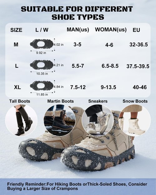 Ice Cleats for Shoes and Boots, Non-Slip Gripper for Shoes, Ice Traction Cleats with 30 Steel Studs Crampon for Walking On Snow and Ice, Shoe Grips for Ice Fishing, Hiking, Snow Shoveling