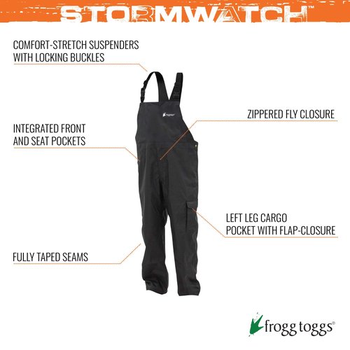 FROGG TOGGS Men's Stormwatch Waterproof Fishing Bib for Fishing, Black, XX-Large