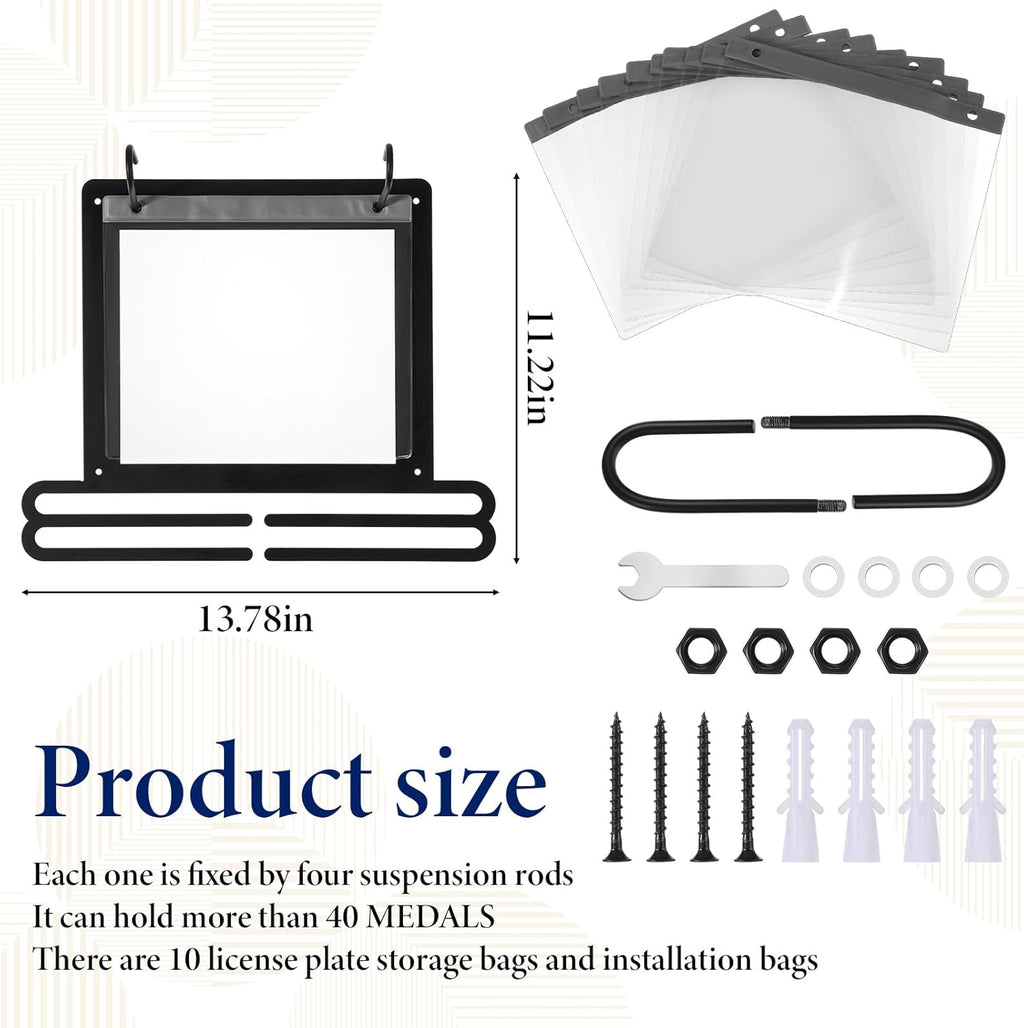 Race Bib and Medal Display Hanger, Running Bib Holder, Wall Mounted Hanging Rack Stands, Medal Holder Display Rack- 2 Rows Medals Hanger, Displays up to 40 Medals, 20 Race Bibs