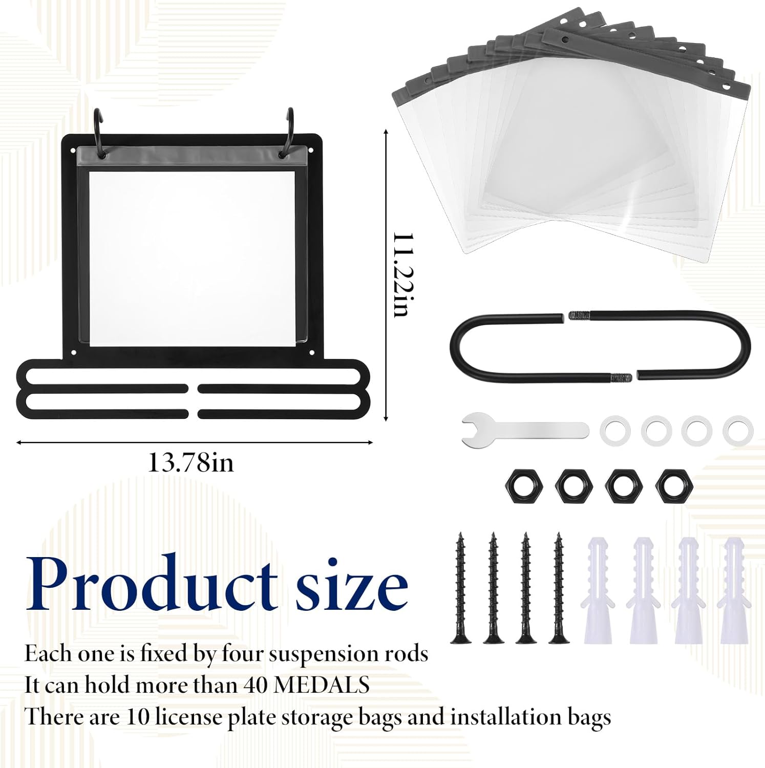Race Bib and Medal Display Hanger, Running Bib Holder, Wall Mounted Hanging Rack Stands, Medal Holder Display Rack- 2 Rows Medals Hanger, Displays up to 40 Medals, 20 Race Bibs