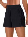 BMJL Womens 2.5" Athletic Running Shorts Gym Workout High Waisted Short with Zipper Pockets(L,Black)