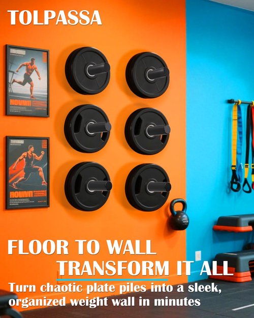 Weight Plate Holder 2Pcs - 330LB Capacity Wall Mounted Weight Plate Rack for 2" Olympic Plates, Weight Plate Storage with Protective Rubber Pads, Heavy Duty Steel, Space Saving Home Gym Storage