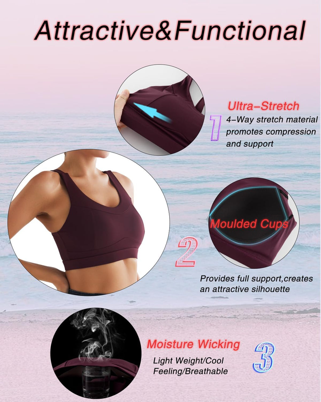 RUNNING GIRL High Impact Sports Bra - Racerback Workout Crop Tank Top | Comfortable Push-Up Design
