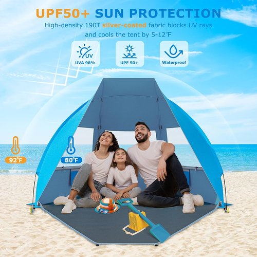 Gorich Portable Beach Tent - UV Protection UPF 50+ | Lightweight & Foldable for 3-7 People