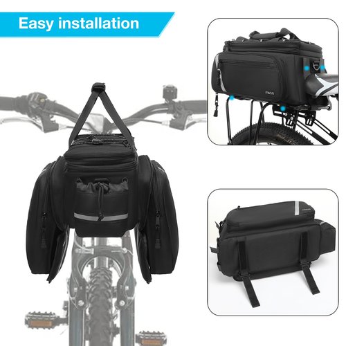 MOSISO Bike Rack Bag with Rain Cover, Bike Trunk Cooler Handag Insulated Bicycle Rear Seat Pouch with 2 Side Foldable Panniers, 8L Cycling Backseat Storage Cargo Saddle Shoulder Bag, Black