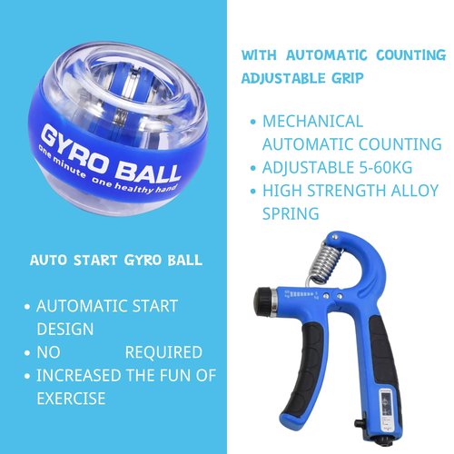 Qishangnana Hand Grip Strengthener Workout Kit (8 Pack) Forearm Grip Adjustable Resistance Hand Gripper, Finger Stretcher, Finger Exerciser, Grip Ring，Gyro Ball (blue)