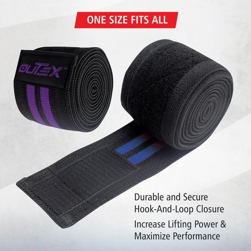 Outex Knee Wraps for Weightlifting (Pair), 80" Long Knee Straps for Weightlifting, Powerlifting, Leg Press, Cross Training - Knee Wraps Support for Squat - for Men & Women (Black/Blue)