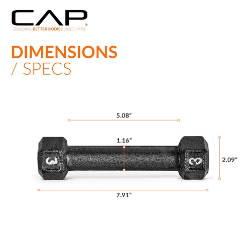 CAP Cast Iron Hex Dumbbell, Black, Pair, 3 lb