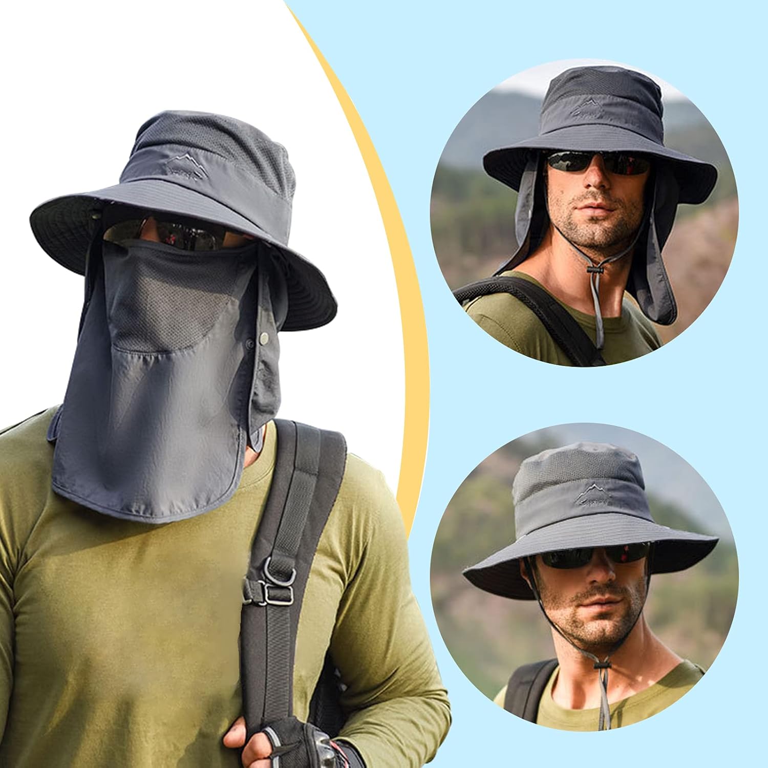 Skiennix Fishing Hat - UV Sun Protection Wide Brim with Face Cover & Neck Flap for Men & Women