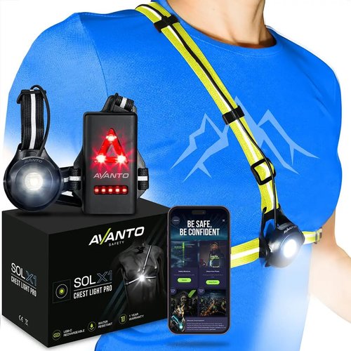 AVANTO PRO Chest Light, Original, USB-C Rechargeable, Running Lights for Runners, 500lm Adjustable Beam, 3-5h Use Time, Running Headlamp Flashlights, Walking Lights for Night Walking, Yellow