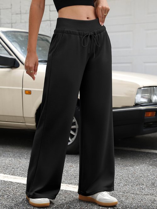 ELLEVEN Wide Leg Sweatpants Women Lounge Baggy Joggers Low Rise Y2K Sweat Pants Straight Leg Drawstring Fall Fashion Workout Athletic Pants with Pockets Black Medium