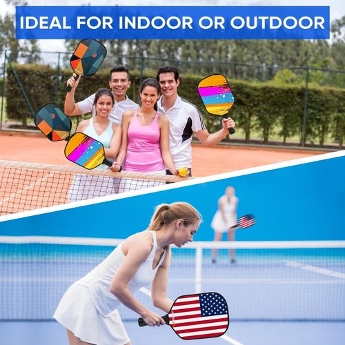 APEXUP Fiberglass Pickleball Paddles, Premium Pickleball Paddles Set of 2, Pickle Ball Set with Ergonomic Cushion Grip, 2 Pickleball Rackets, 4 Pickleball,1 Portable Bag (Colored Ball)