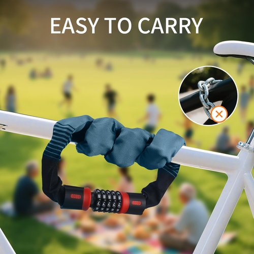 SISAV Heavy Duty Bike Chain Lock 3.2FT with 5 Digit Combination, 6mm Cut Resistant Chain for Bicycle, Ebike, Motorcycle, Scooter, Door and Fence (Grey)