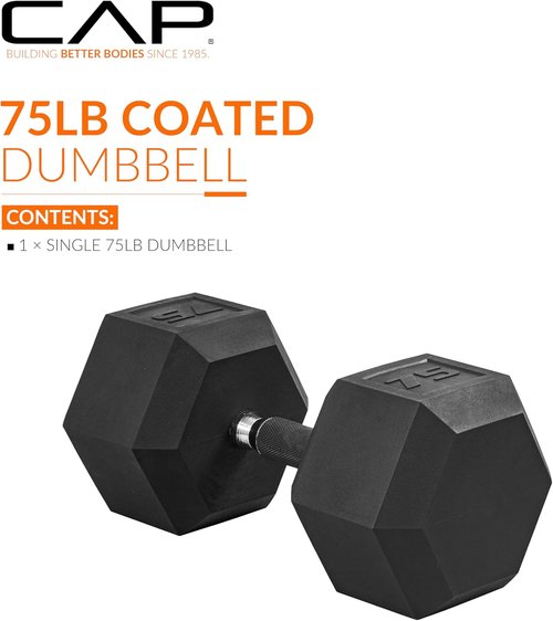 CAP Barbell Coated Hex Dumbbell - Durable Weight Options from 10 to 120 lbs | Single Unit Available