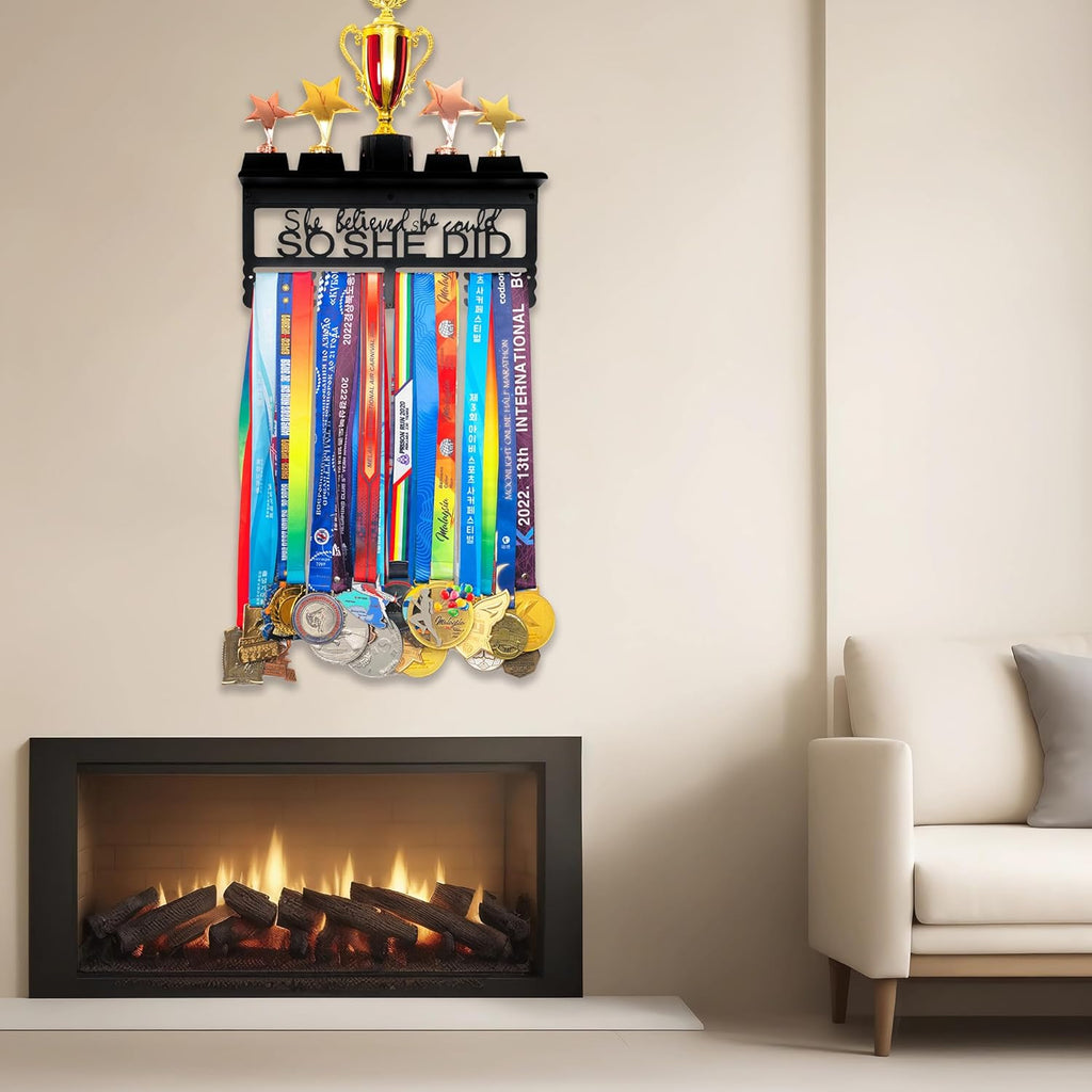 Personalized Medal Display Rack - Custom Metal Hanger for 70+ Awards | Easy Installation for Sports Recognition