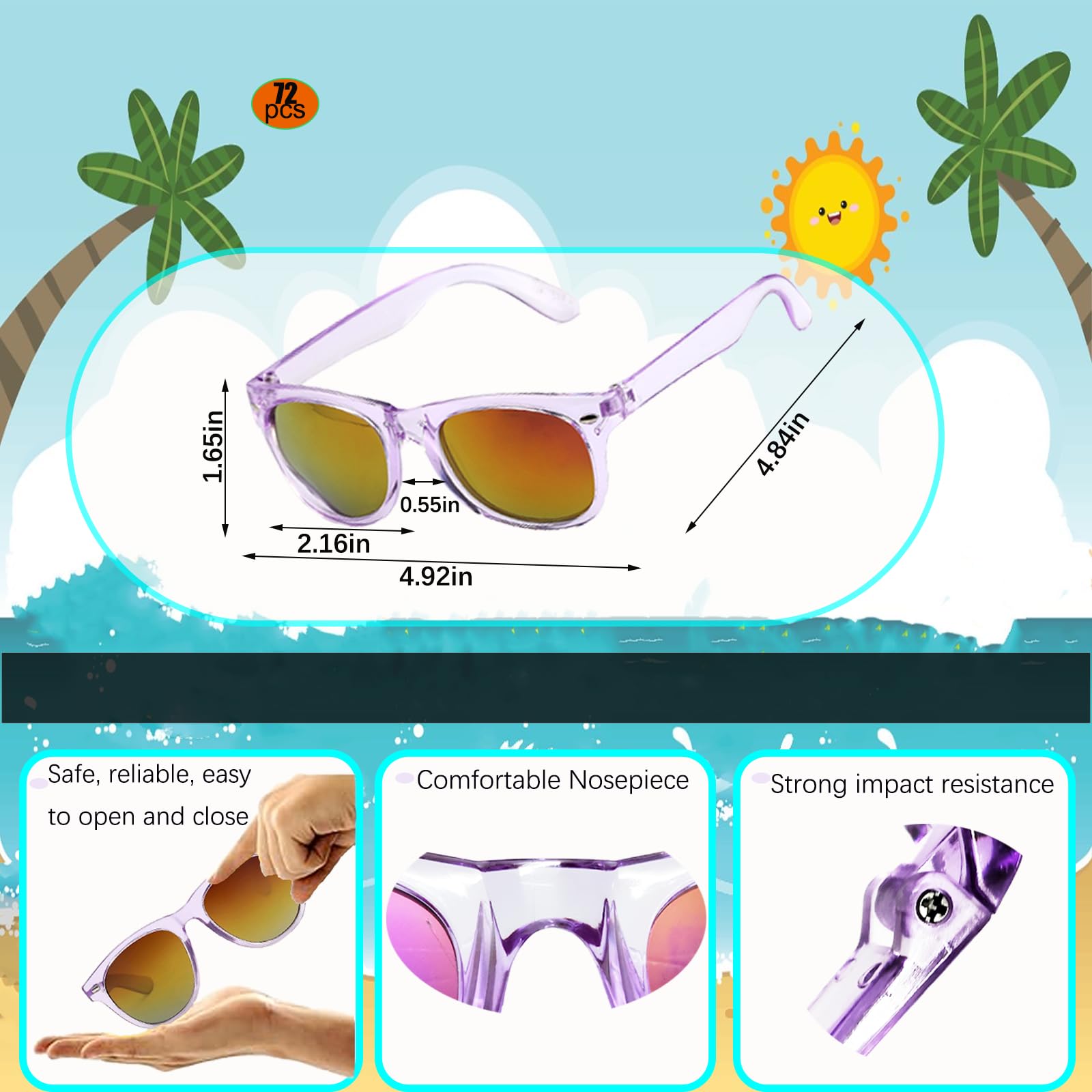 PoCotinu 36 Pack Sunglasses Bulk, UV400 Protection Neon Sunglasses for Boys & Girls - Adjustable Children Sun Glasses for Summer, Beach, Pool, Birthday Party Favors & Outdoor Activities (Great Gift!)