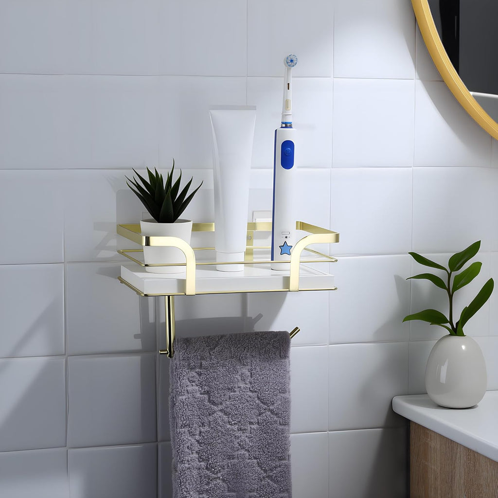 Skiennix Toilet Paper Holder - Modern Bathroom Decor with Shelf | Wall-Mounted, White Wooden Design