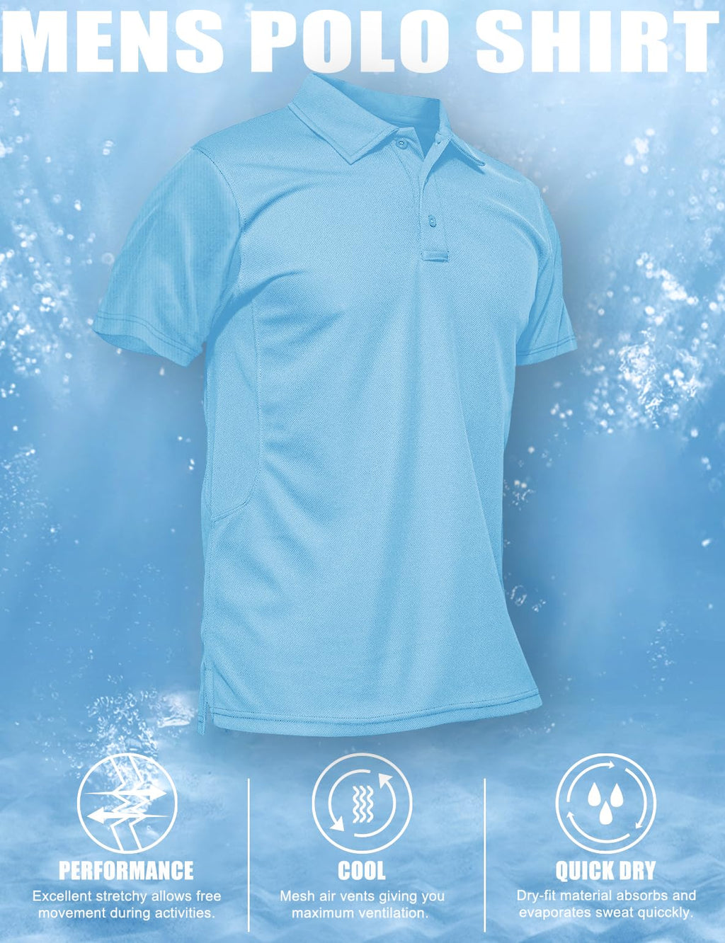 MAGCOMSEN Mens Polo Shirts Short Sleeve Golf Shirts Work Shirts Quick Dry Shirts Summer Tactical Shirts Sky Blue S