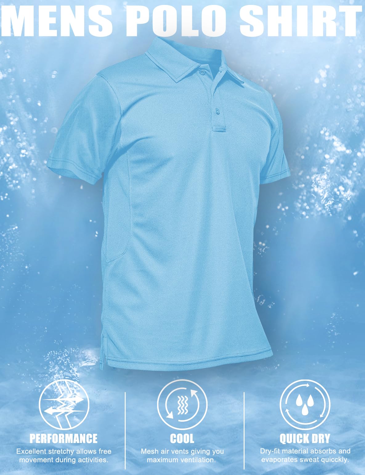 MAGCOMSEN Mens Polo Shirts Short Sleeve Golf Shirts Work Shirts Quick Dry Shirts Summer Tactical Shirts Sky Blue S