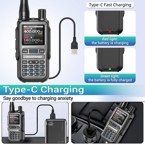 Baofeng Radio UV-5R Mini Ham Radio Long Range Two Way Radio NOAA Weather Radio Rechargeable Walkie Talkies Dual PTT APP Programming Copy Frequency 999CH with USB-C Charging Survival Radio