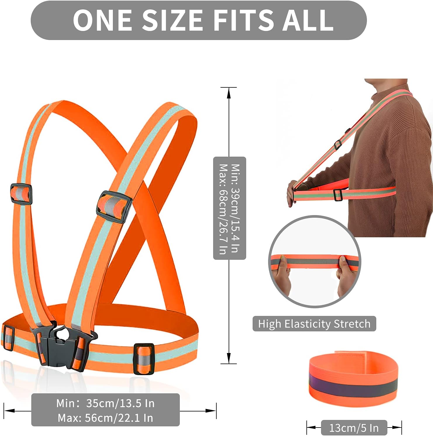 Skiennix Reflective Running Vest - High Visibility Safety Straps for Enhanced Protection | Lightweight Design