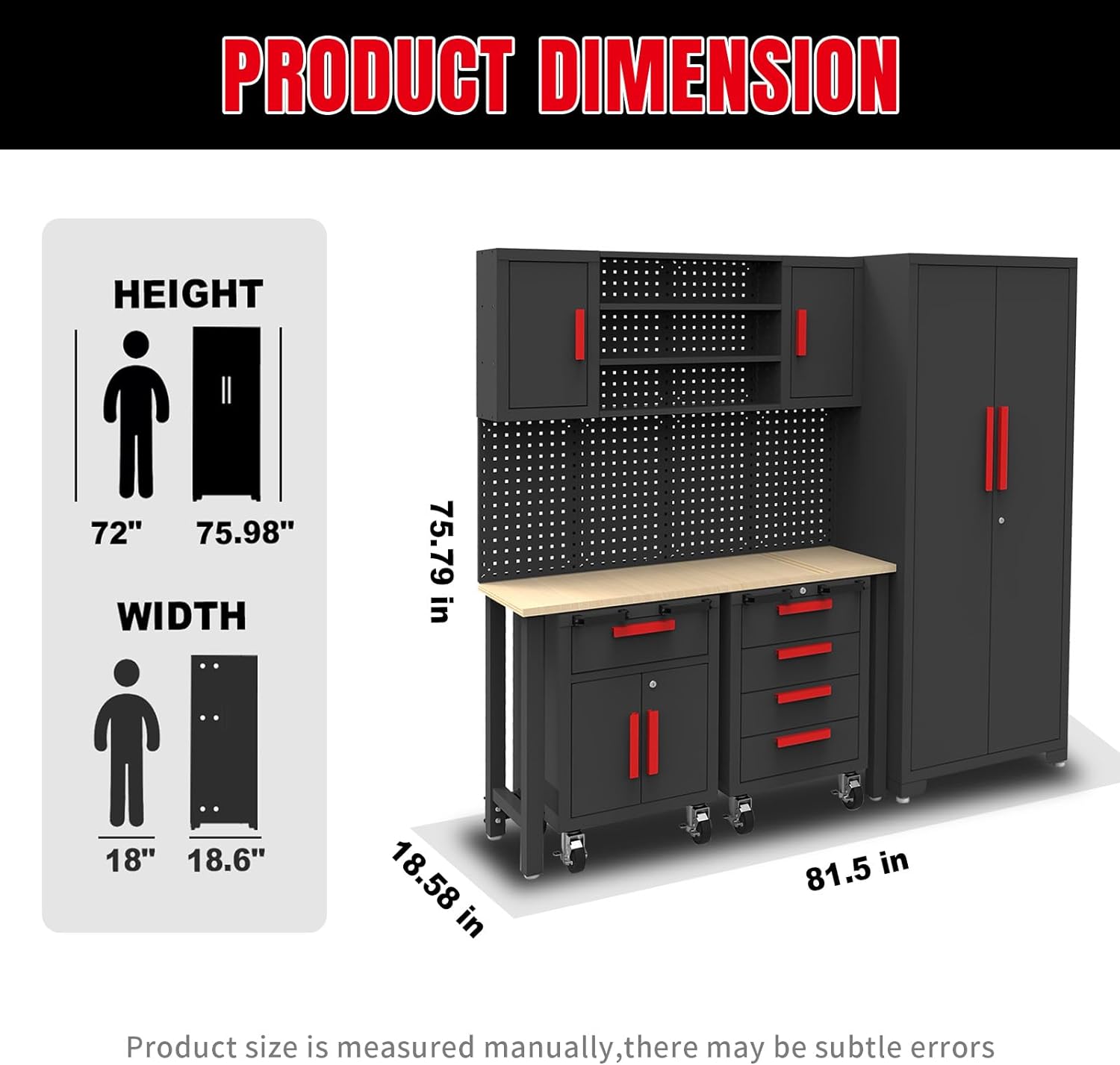 TCE Garage Cabinets Storage System - 6 Piece Steel Cabinet Set with Drawers & Rolling Chest | Black