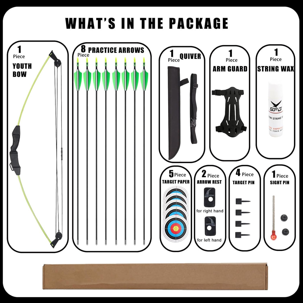 SOPOGER Compound Bow and Arrow Set - Beginner Archery Kit for Youth & Teens | 15-18 LB Draw Weight, 8 Arrows, Target Paper & Arm Guard