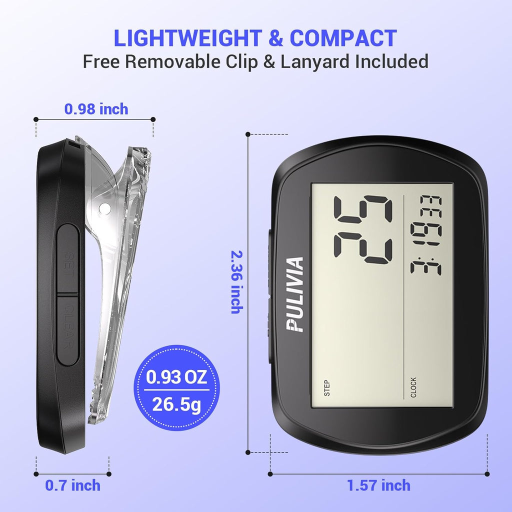 Skiennix Pedometer - 3D Step Counter with Clock | Accurate & Portable Walking Tracker