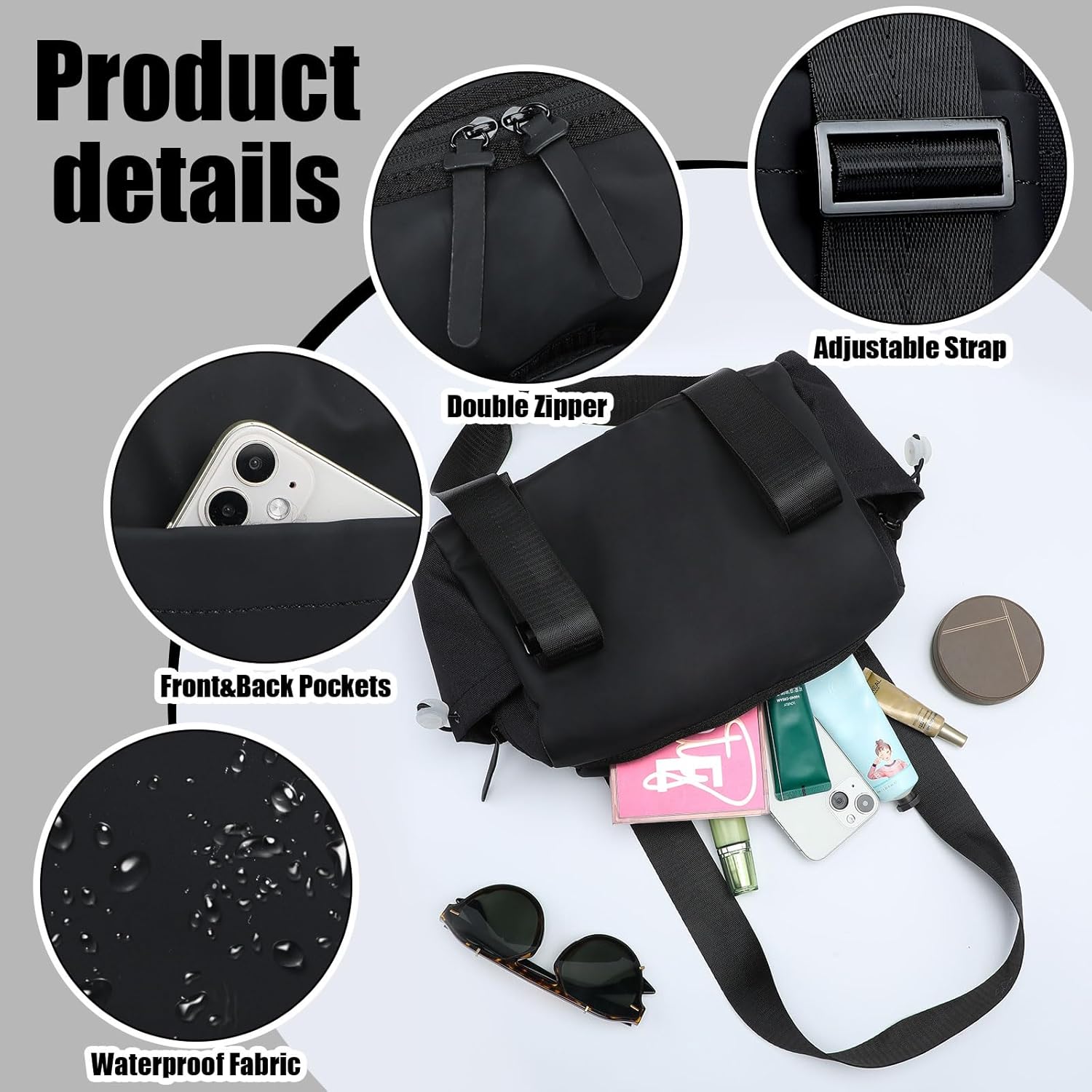 Skiennix Mini Gym Bag for Women - Stylish Black Coquette Duffle with 5 Bow Accessories | Perfect for Travel & Yoga