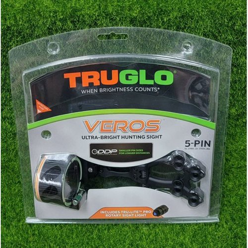 TRUGLO VEROS 5-Pin Durable Ultra-Bright Lightweight Micro-Adjustable Archery Hunting Bow Sight with Decreasing Diameter Pins Design & Large Circular Field of View, Black