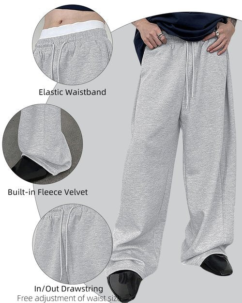 Landtown Men's Baggy Lounge Pants Cotton Sweatpants with Elastic Drawstring Waist with Pockets, Light Grey