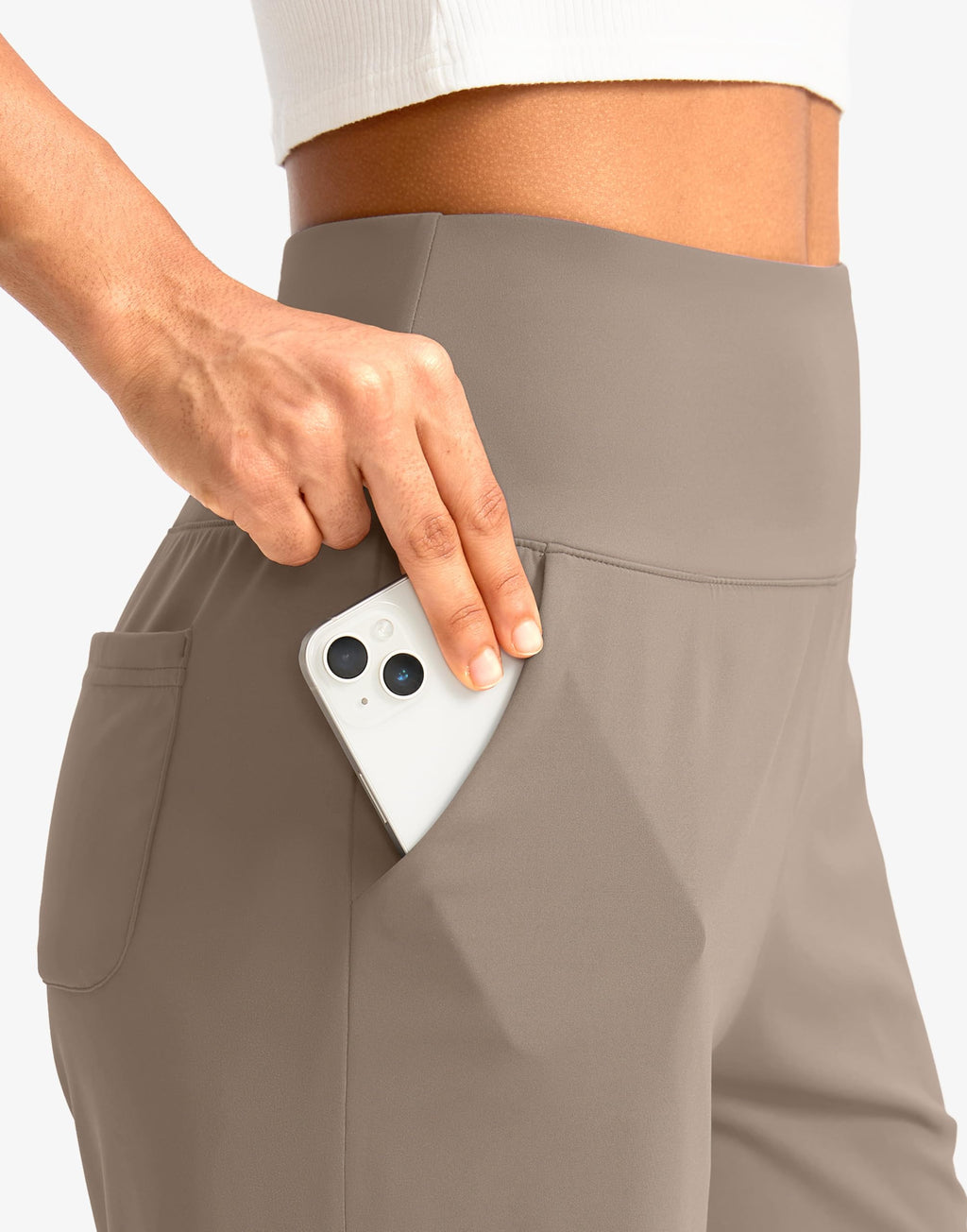 G Gradual Women's Bermuda Long Shorts with Pockets 9" High Waisted Knee Length Shorts for Women Walking Athletic Workout(Taupe,XXL)