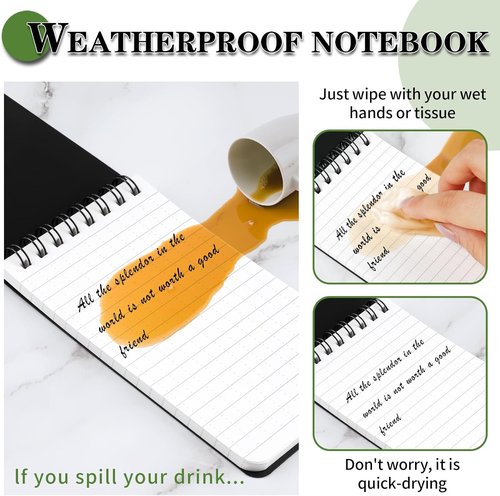 COIDEA Waterproof Notebook - 4 Pack Top-Spiral Pocket Notepad | 3" x 5" Weatherproof Memo Pads for Outdoor Use
