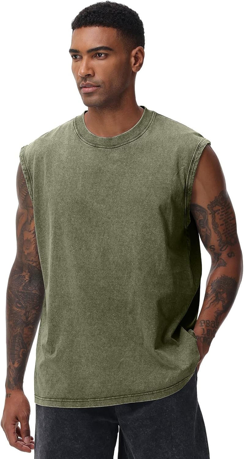 Skiennix Men's Sleeveless Workout Tank Top - Acid Wash Muscle Tee for Gym & Beach | Loose Fit