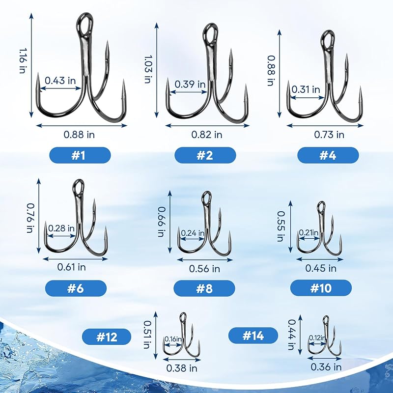 Treble Fishing Hooks Set 110pcs 8 Sizes Assorted for Saltwater & Freshwater Angling