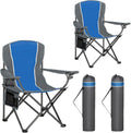 High Point Sports Portable Camping Chair - Heavy Duty Folding Chair with Cup Holder | Supports 350 LBS, Blue-Gray, 2 Pack