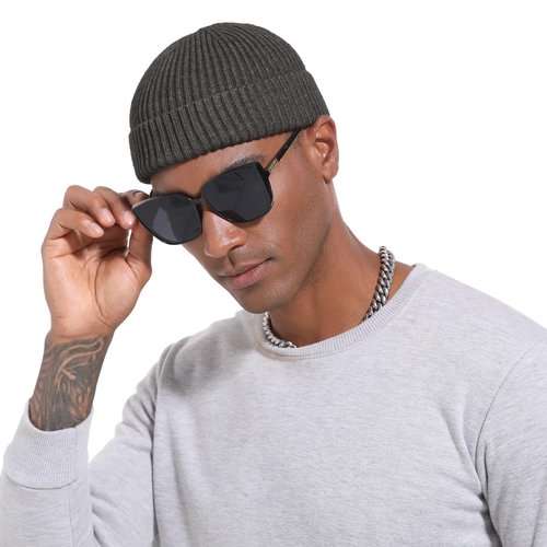 4pcs Wool Fisherman Beanies for Men, Knit Short Watch Cap Winter Warm Hats
