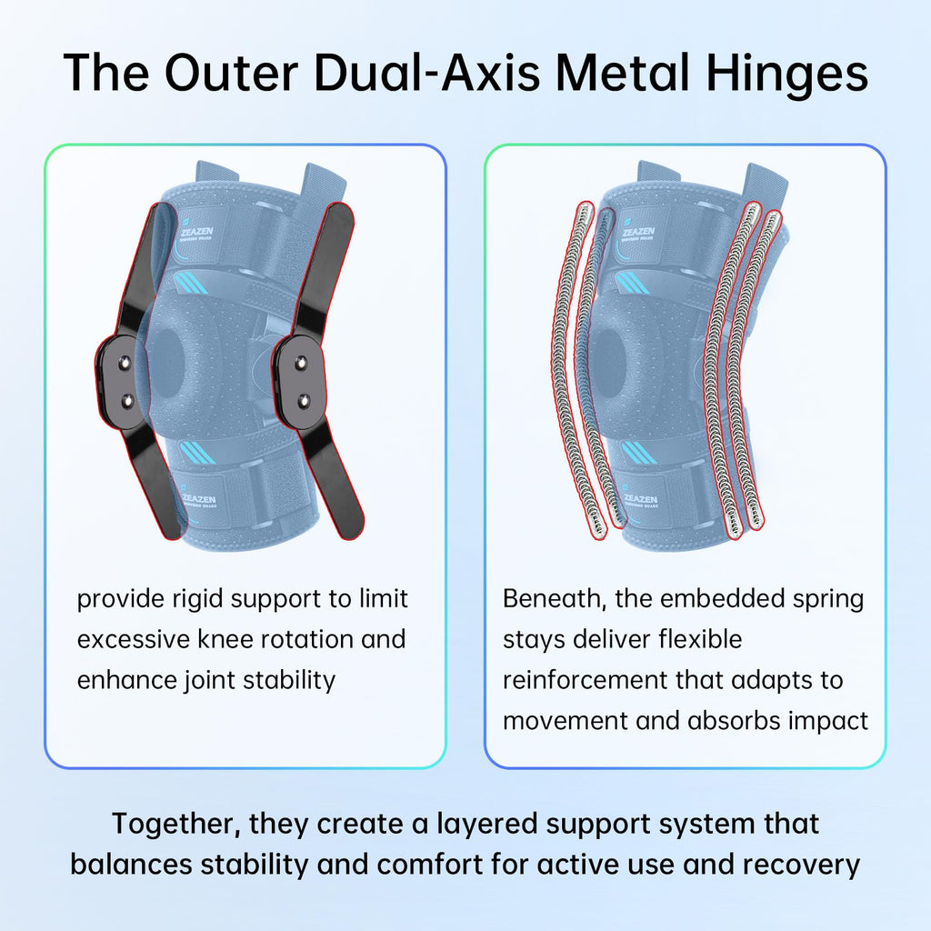ZEAZEN Hinged Knee Brace with Dual Metal Side Stabilizers & Patella Support – Adjustable Open Patella Knee Support for Men and Women – Helps with ACL, MCL, Meniscus Issues – Breathable Design for Sports, Running, Workout (Medium)