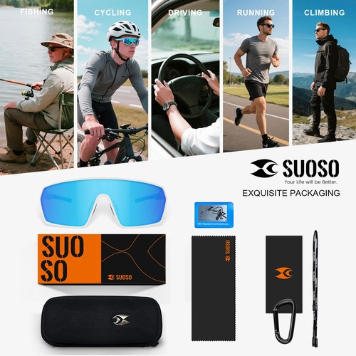 suoso Sports Cycling Sunglasses for Men: UV400 Protection Wrap Around Sun Glasses for Women Running Baseball Bike TR90