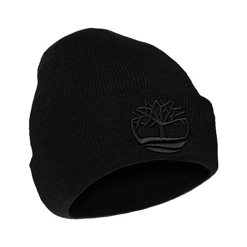 Timberland Men’s Tonal 3D Embroidery Beanie – Soft Knit Winter Hat, Raised Logo, Warm Stretch Fit for Cold Weather Wear, Black, One Size