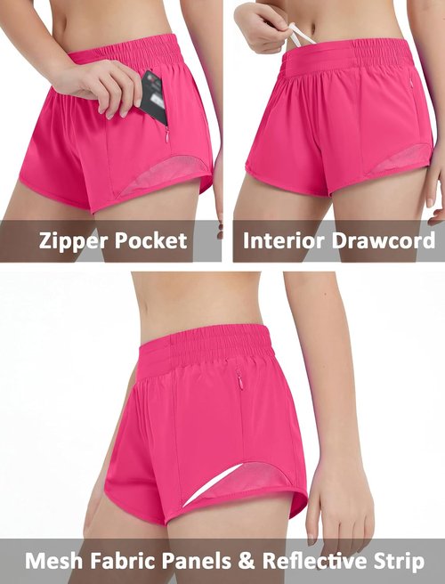 EXARUS Girls Athletic Shorts - Lightweight Running & Workout with Liner Zip Pocket | Sizes 2.5"/4" for Ages 6-12