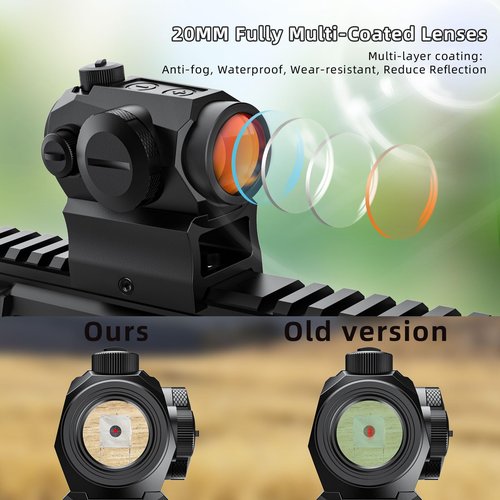 Motion Awake 2MOA Red Dot Sight, 11 Brightness Settings, IPX7 Waterproof Fogproof 1000G Shockproof, 50000H Battery Life 1x20mm Compact Optics with Absolute Co-Witness Mount for 20mm Picatinny Rail