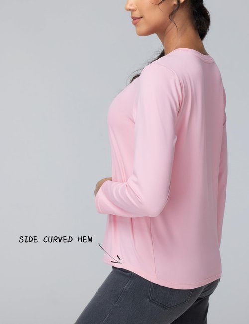 THE GYM PEOPLE Women's Long Sleeve Soft Workout Shirts Basic Crewneck UPF 50+ Sun Lightweight Fall Athletic Running Tops Pink