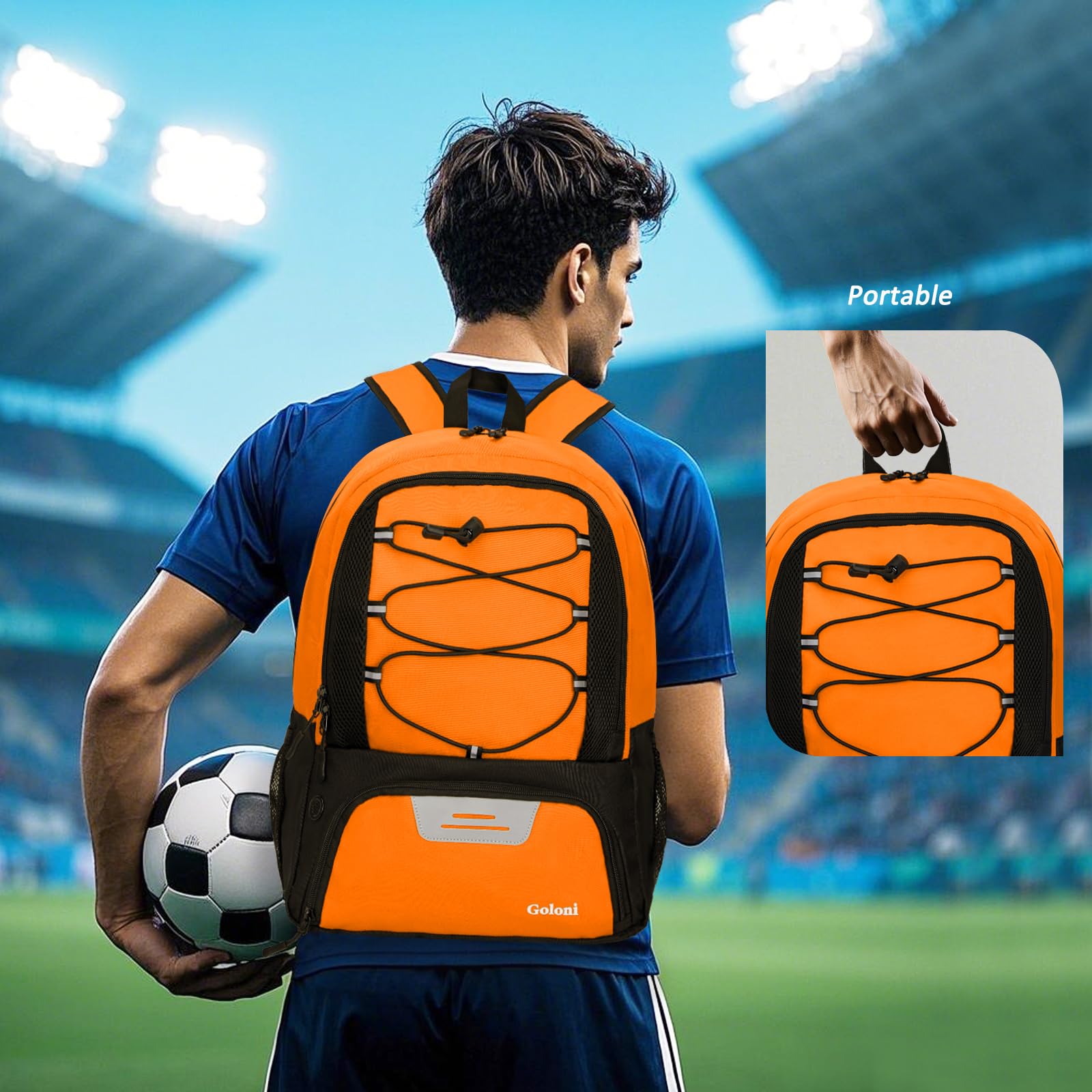 Goloni Soccer Bag, Basketball Bag with Ball Compartment & Shoe Compartment,Large Soccer Backpack for Basketball,Volleyball,Gym