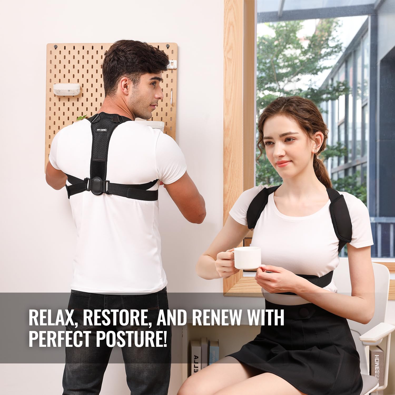 Skiennix Posture Corrector Upper Back Brace - Adjustable Pain Relief for Men & Women | Invisible Under Clothes (Medium/Large 39"-49")
