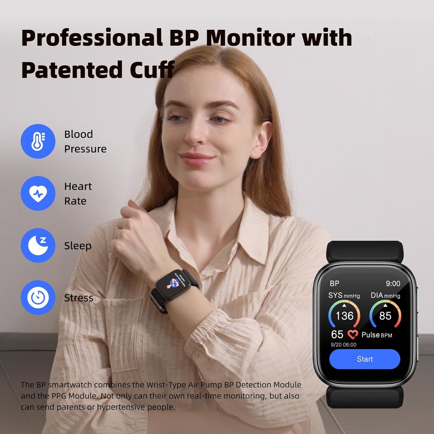 S7 Smart Watch - Blood Pressure Monitor with Air Pump Cuff | 1.95'' Display, Sleep Tracking & Sports Mode