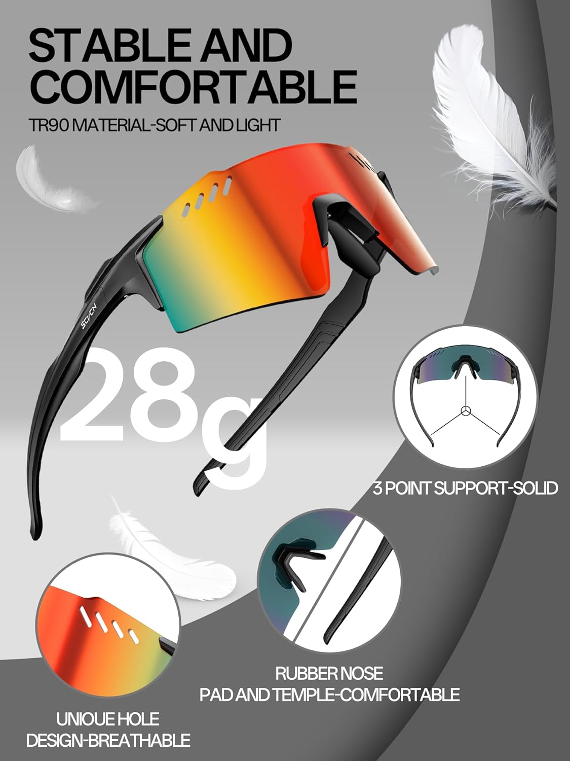 SCVCN Sports Sunglasses - UV400 Protection for Men & Women | Lightweight Frameless Wraparound Design