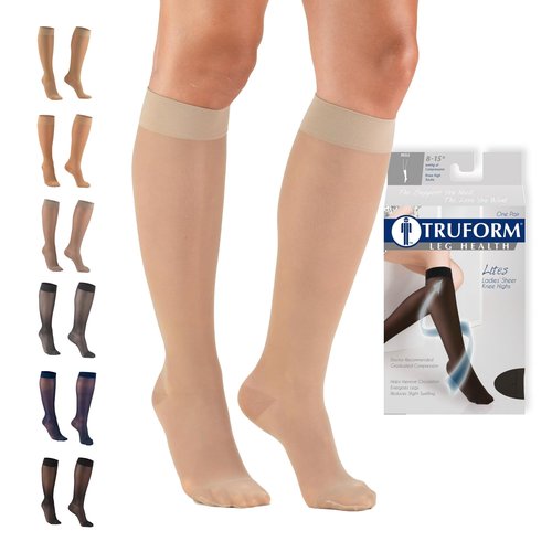 Truform Sheer Compression Stockings, 8-15 mmHg, Women's Knee High Length, 20 Denier, Nude, Large