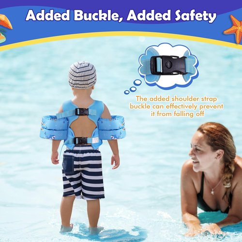 MoKo Toddler Swim Vest - Cartoon Swim Floaties with Shoulder Straps | For Kids 13-66 lbs